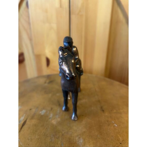 VINTAGE COPPER PLATED JOCKEY ON HORSE EQUESTRIAN FIGURINE (5869) - Picture 4 of 6